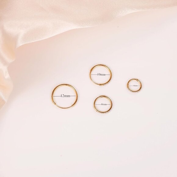 Gold 8mm Surgical Steel Nose Hoop with CZ - Hypoallergenic Tragus Helix Piercing - Picture 9 of 9